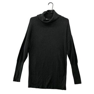 Loft Turtleneck Tunic Sweater Womens M Black Cotton Blend Longline‎ Dolman